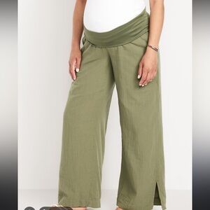 Maternity Rollover Waist Crinkle Gauze Wide-Leg Pant
